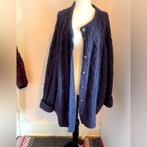 Vintage 100% wool oversized cable knit chunky fisherman sweater cardigan xxl
